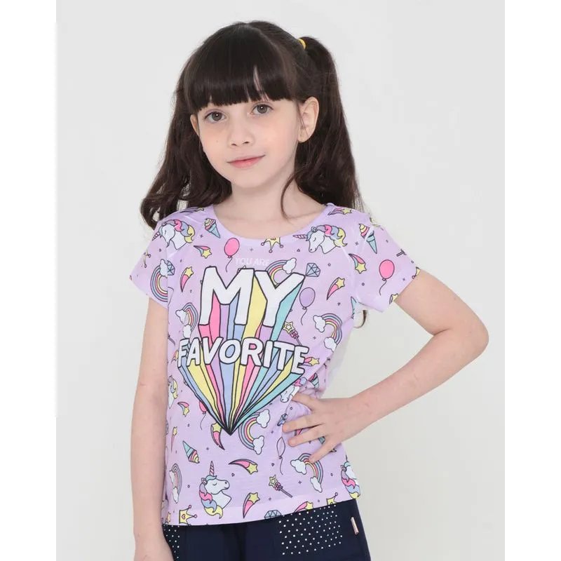Blusa Infantil Estampa Unicórnio Lilás Claro 6