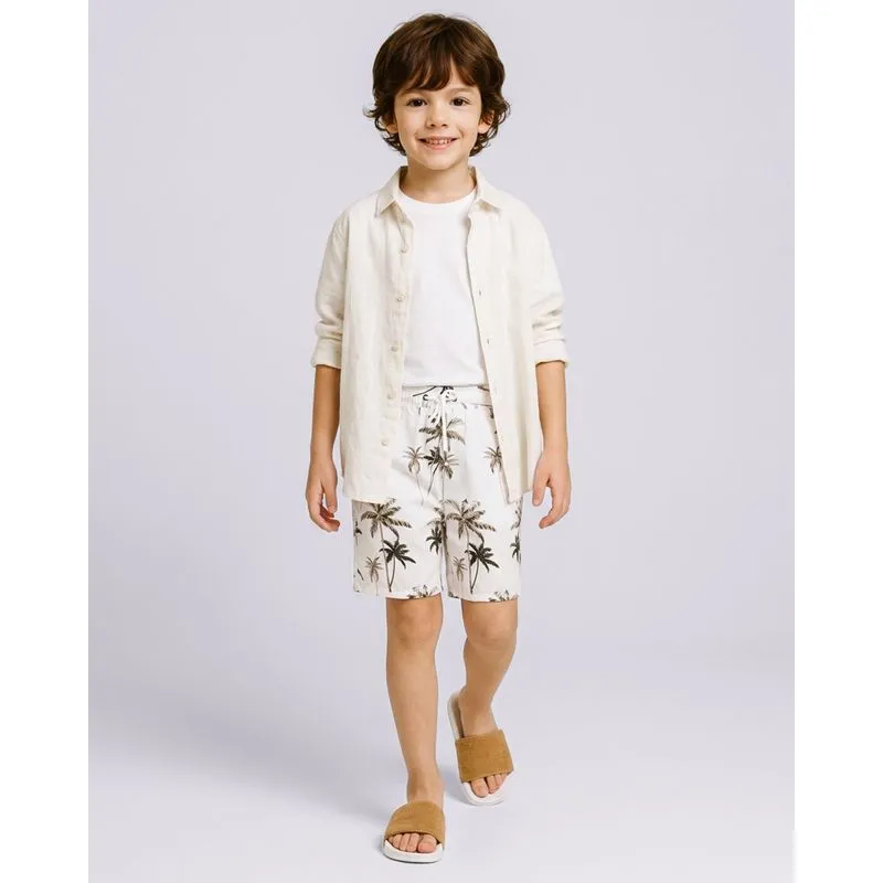 Bermuda Juvenil Surf Estampa Coqueiros Off White 14