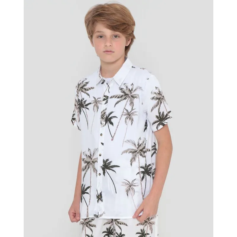 Camisa Juvenil Estampa Coqueiros Off White 16