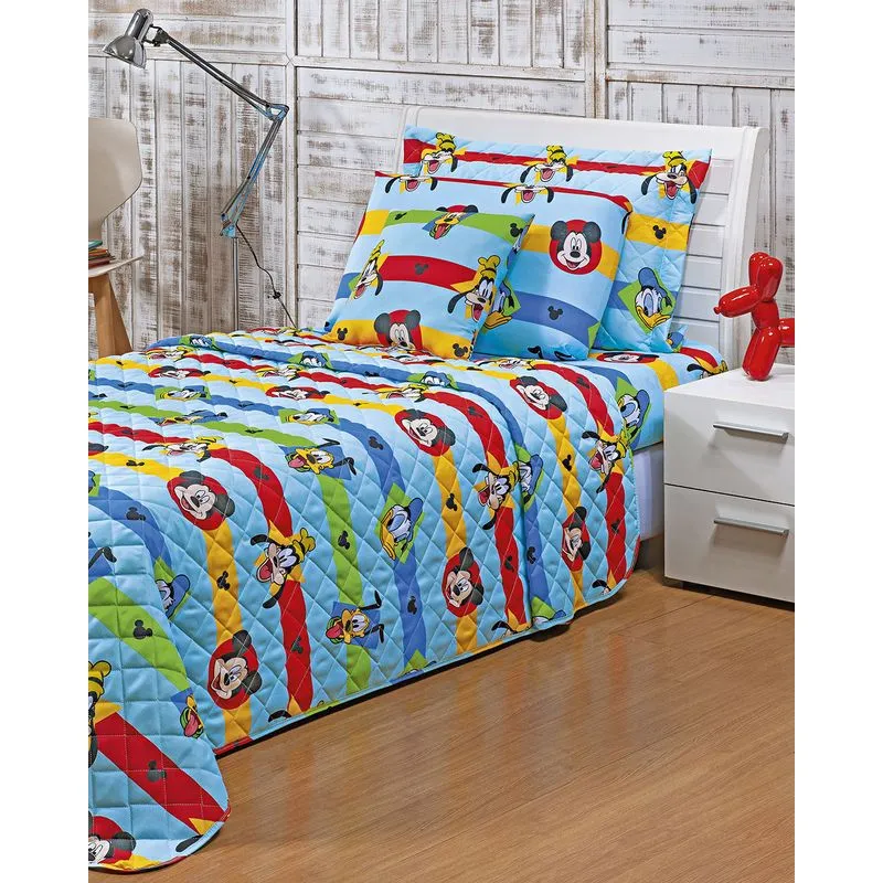 Colcha Infantil Solteiro Mickey Disney Azul Claro UN
