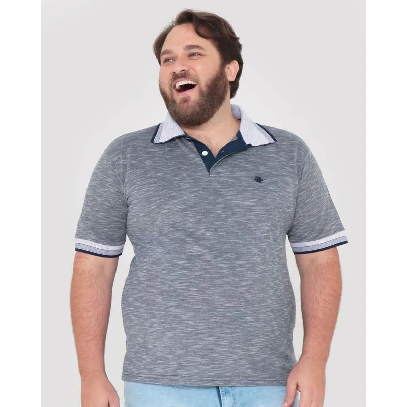 Polo Masculina Plus Size Piquet Rajada Cinza G2