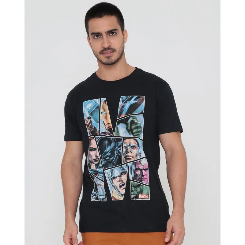 Camiseta Masculina Algodão Marvel Vingadores Preta M