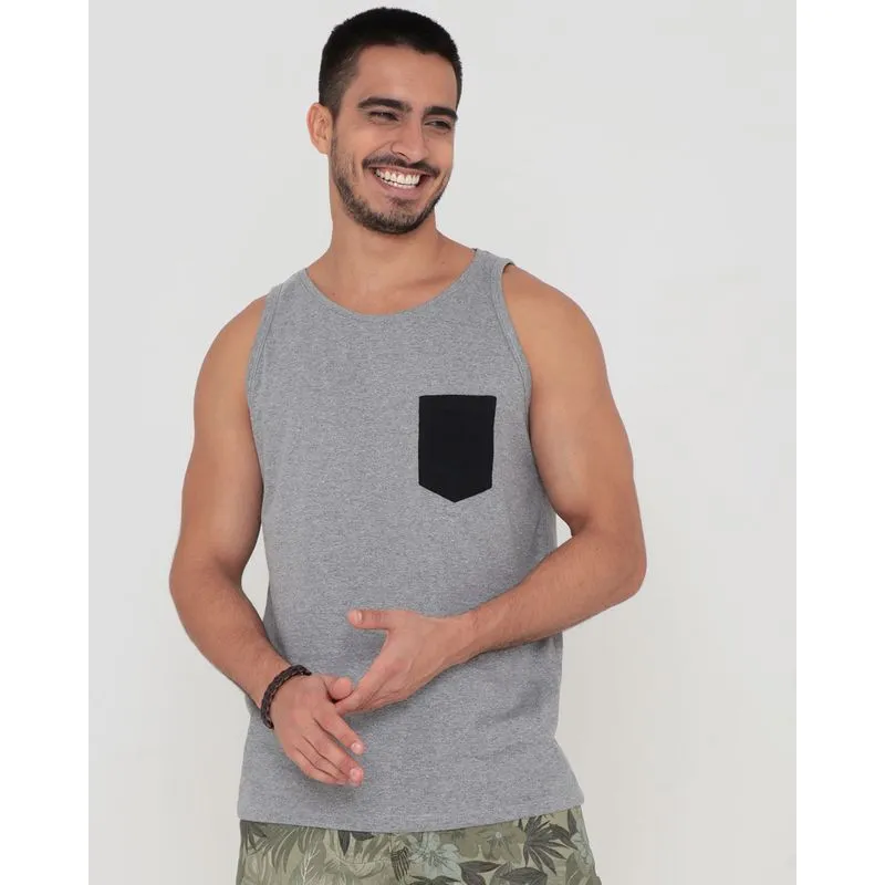 Regata Masculina Bolso Único Mescla Cinza Claro P