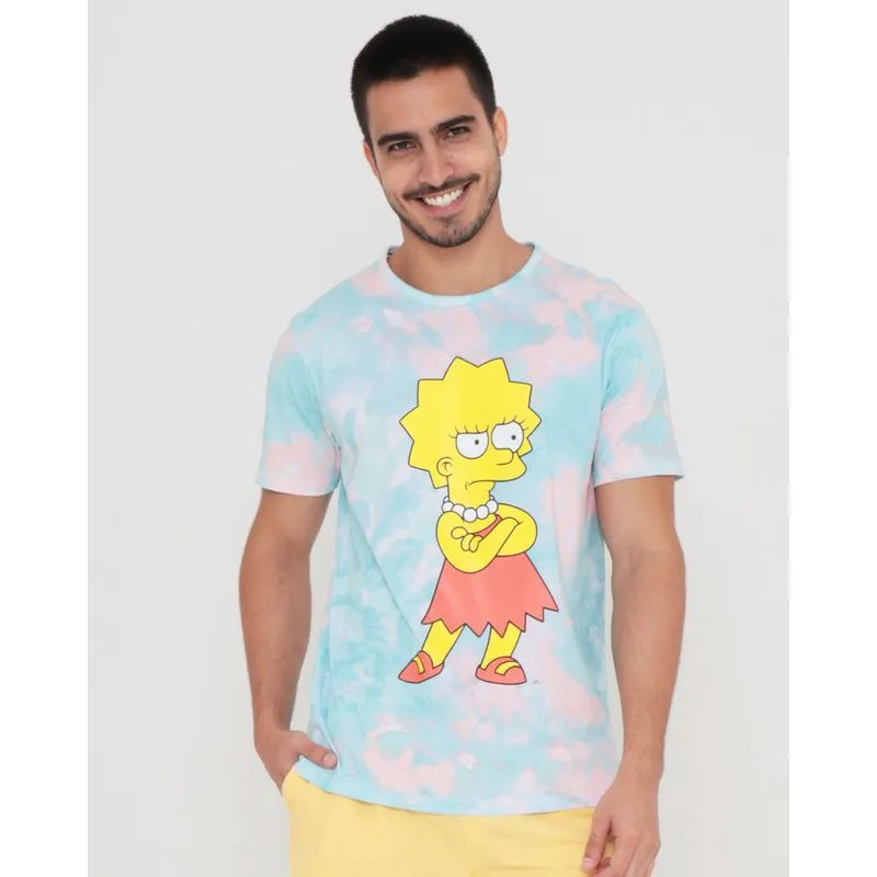 Camiseta Manga Curta Tie Dye Os Simpsons Azul M