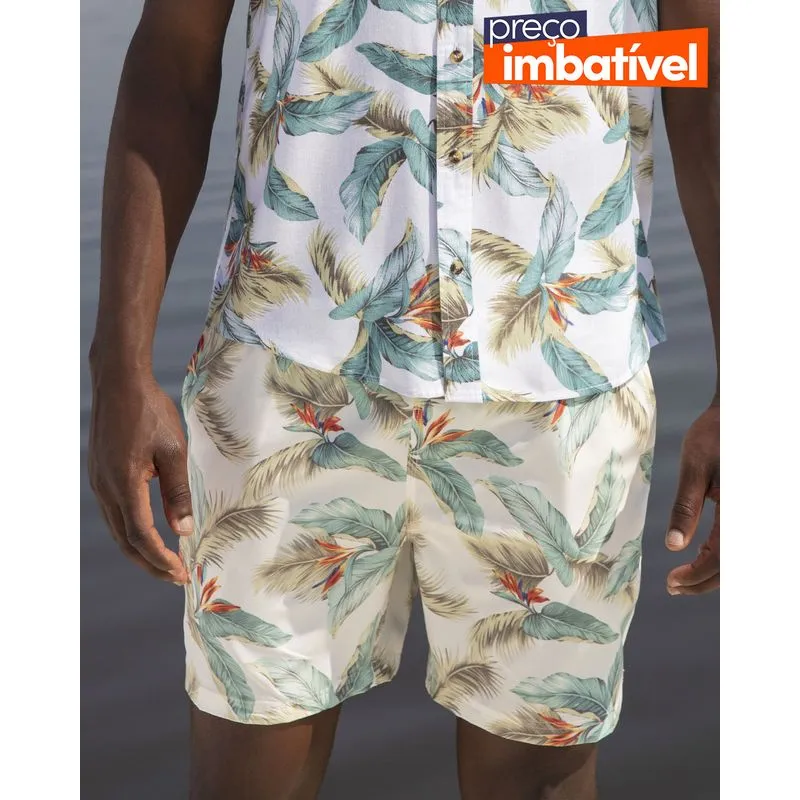 Bermuda Masculina Estampada Floral Off White GG