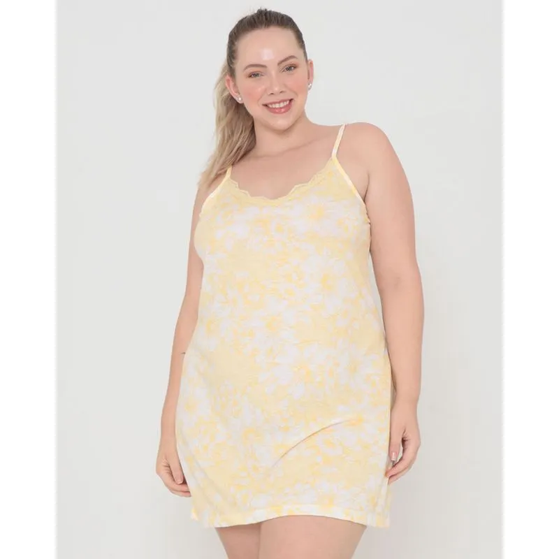 Camisola Plus Size Estampa Floral Amarela 50