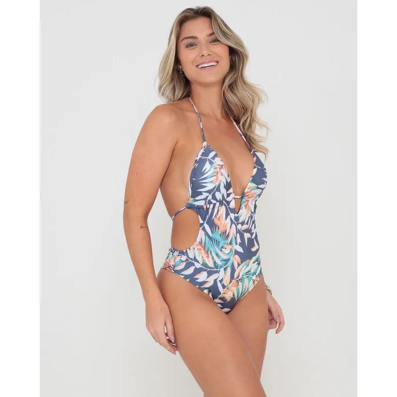 Maiô Engana Mamãe Bojo Removível Floral Azul Marinho G