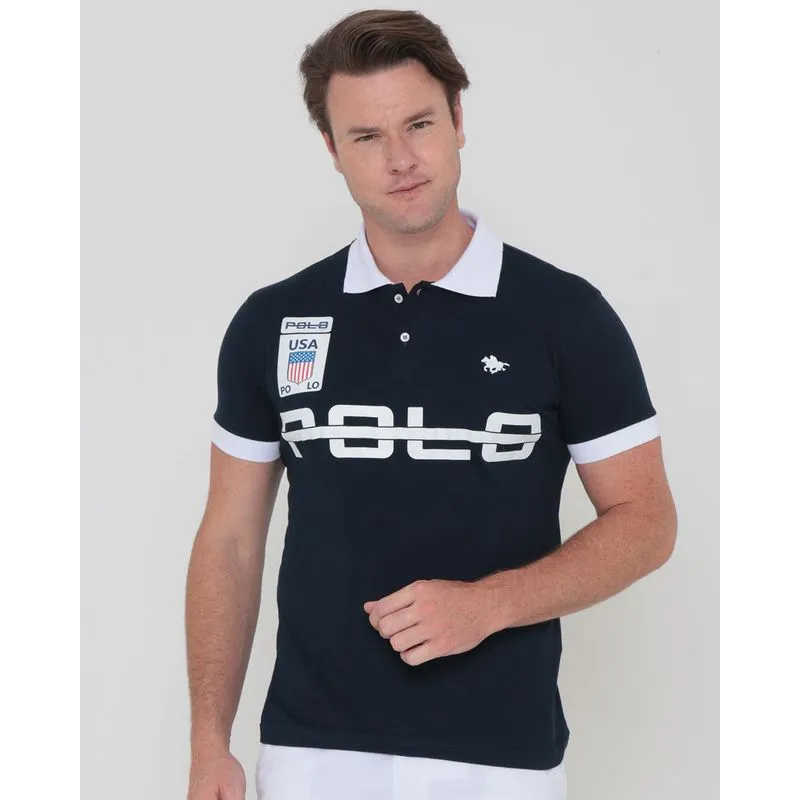 Polo Masculina Estampa U.S.A Azul Marinho GG