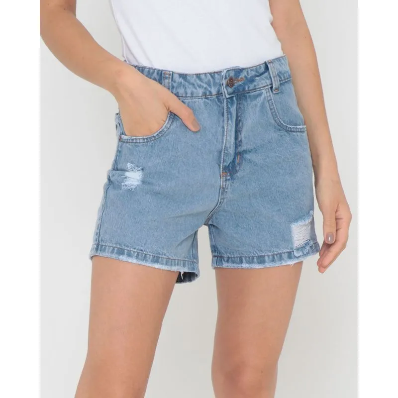 Short Jeans Feminino Destroyed Azul Claro 44