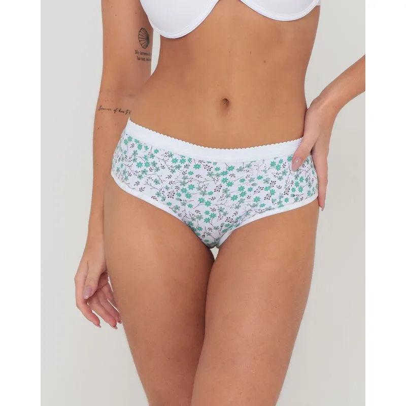 Calcinha Alta Estampa Floral Branca e Verde P