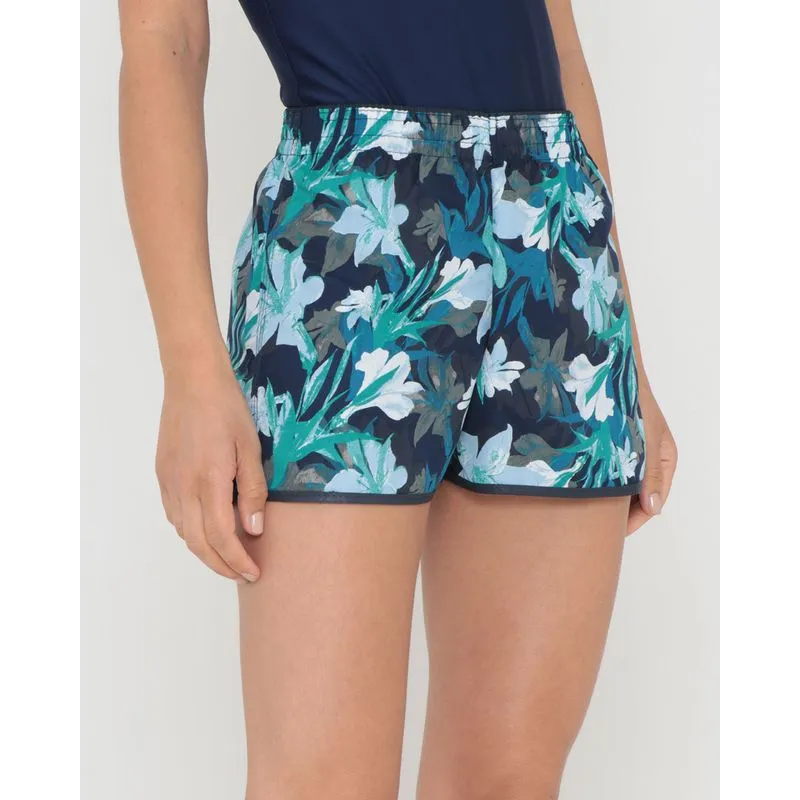 Short Feminino Praia Floral Colorido Marinho M