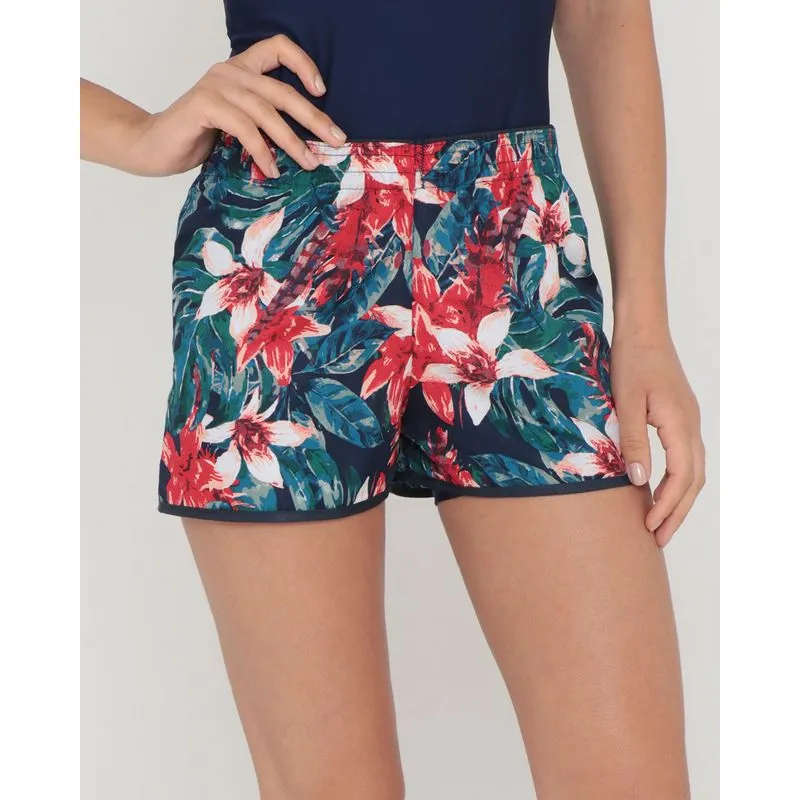 Short Feminino Praia Rajado Colorido Marinho GG