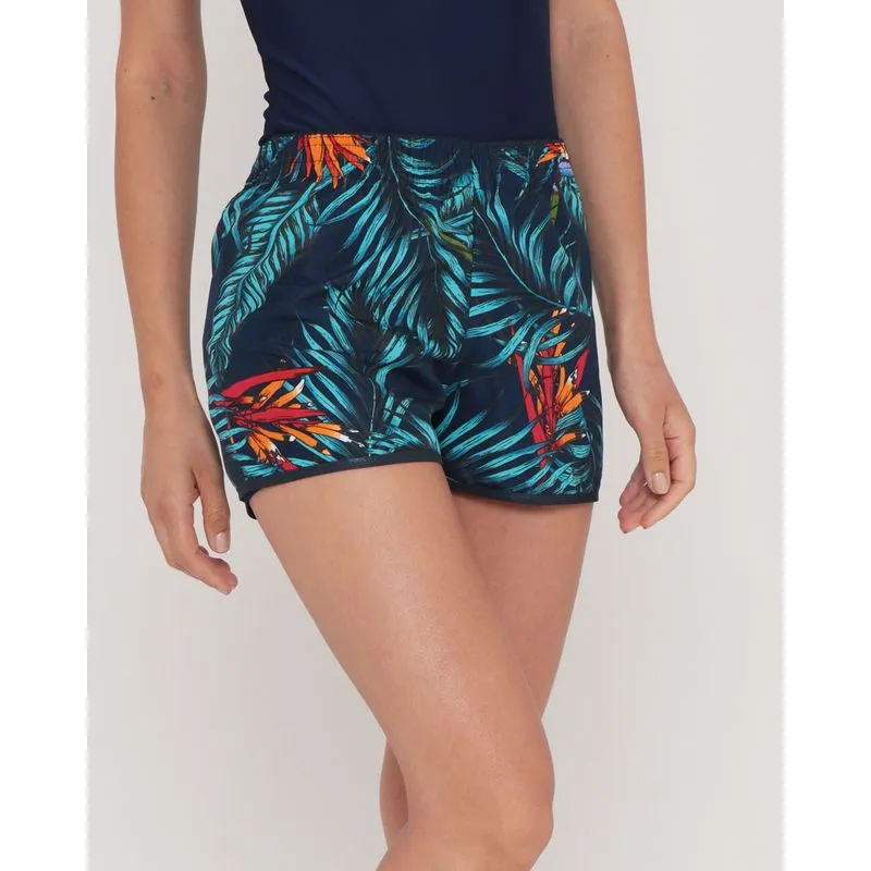 Short Feminino Praia Floral Colorido Marinho GG