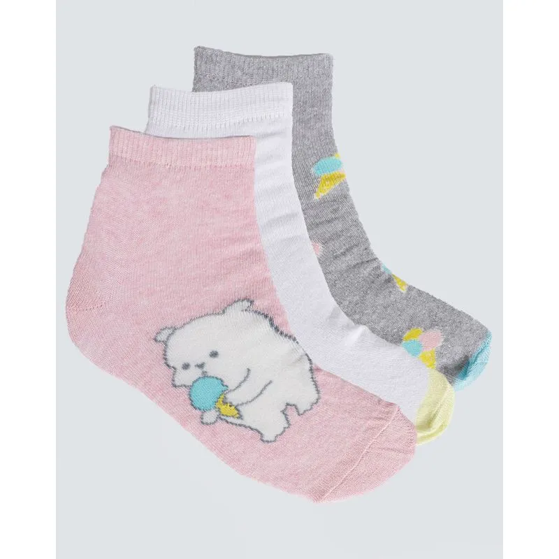 Kit De Meia Infantil 3 Pares Estampa Sorvete Rosa Branca Cinza 30 A 33