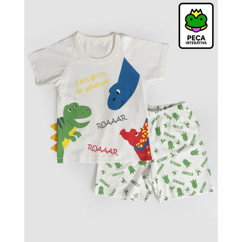 Pijama Bebê Interativo Estampa Dino Off White 2