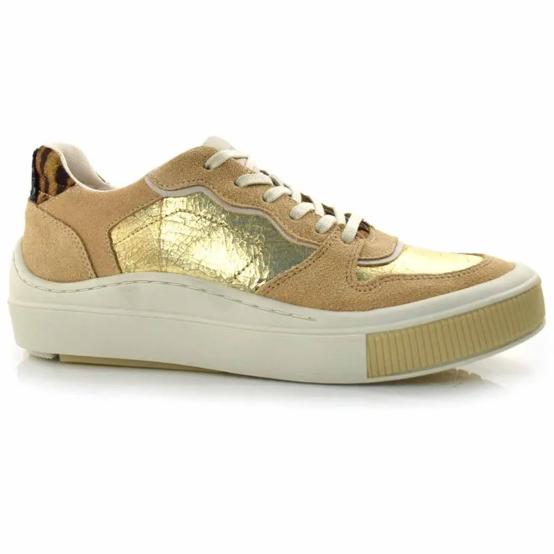 Tênis de Couro Feminino Suzzara Dourado MON-043 37