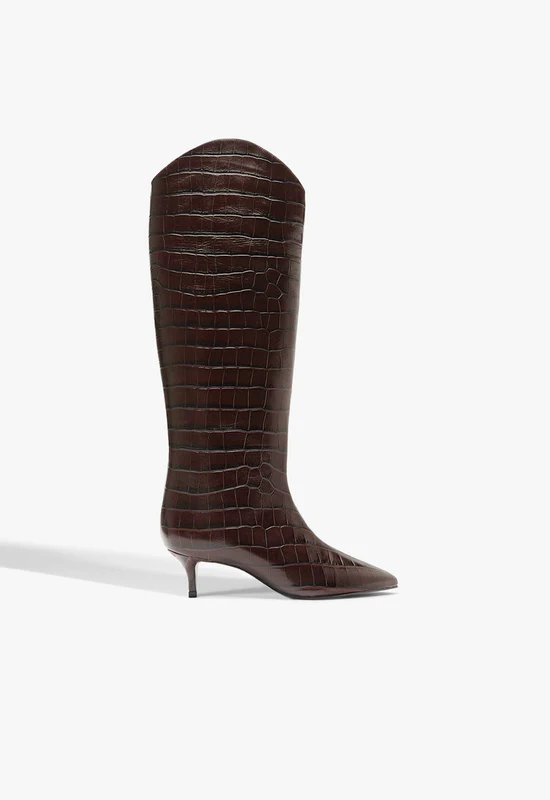 Maryana Lo Crocodile-Embossed Leather Boot 8.5 / Dark Chocolate / Crocodile-Embossed Leather