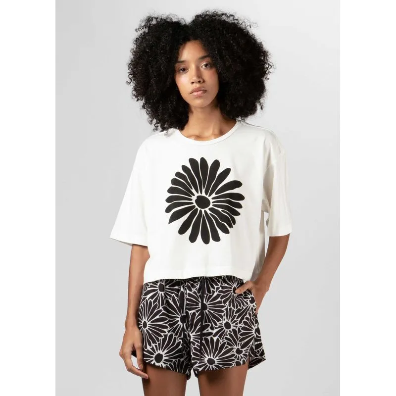 T-shirt cropped daisy T-shirt fem cropped daisy pb - off white - P
