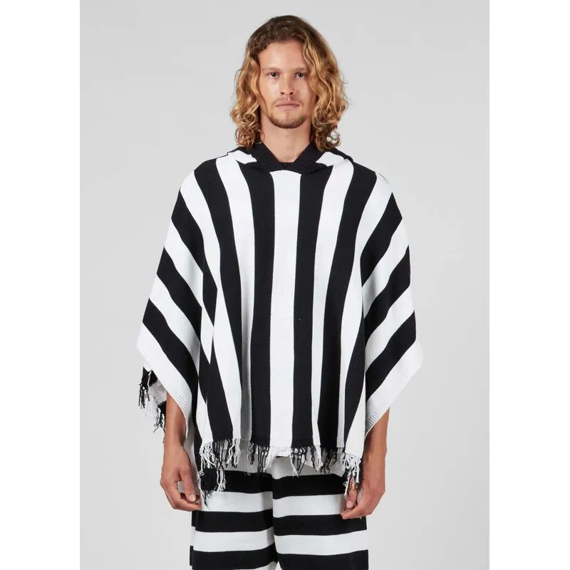 Poncho over tricot stripes - preto - P