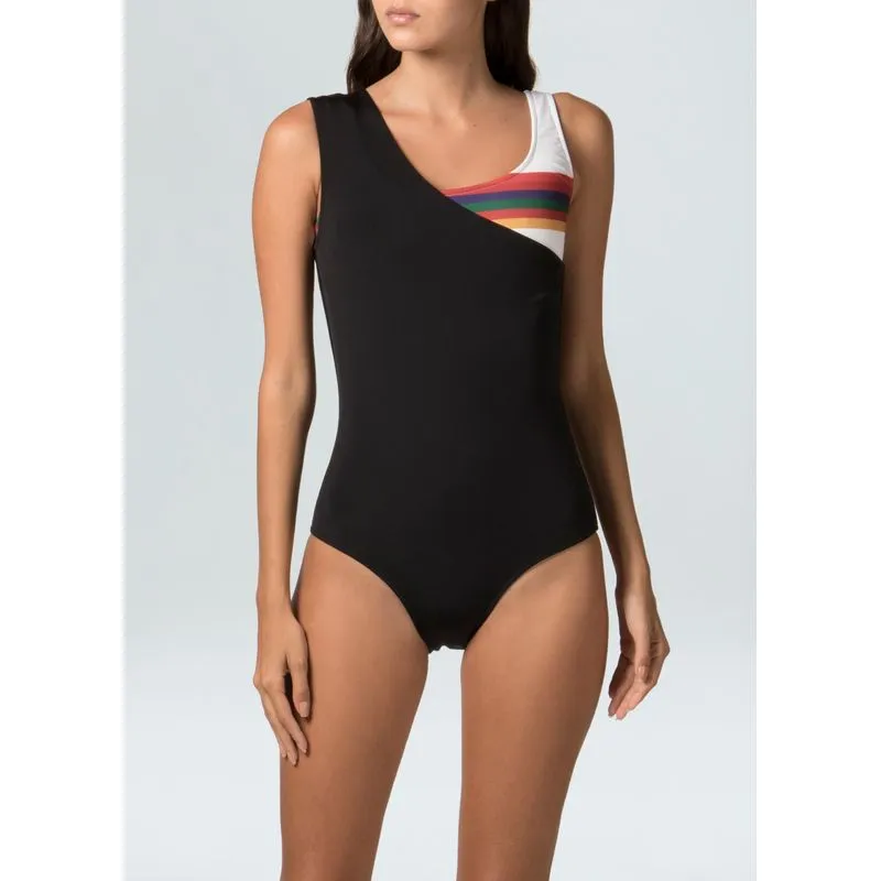 Maiô one shoulder color stripes Maio one shoulder color stripes - preto - G