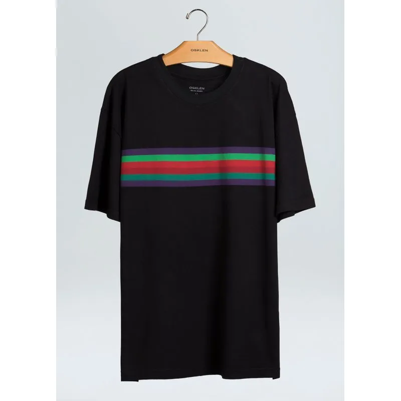 T-shirt over color stripes - preto - P