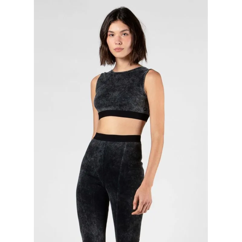 Top cropped rib marble - preto - G