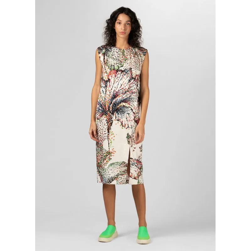 Vestido sleeveless floral notas alto - off white - M