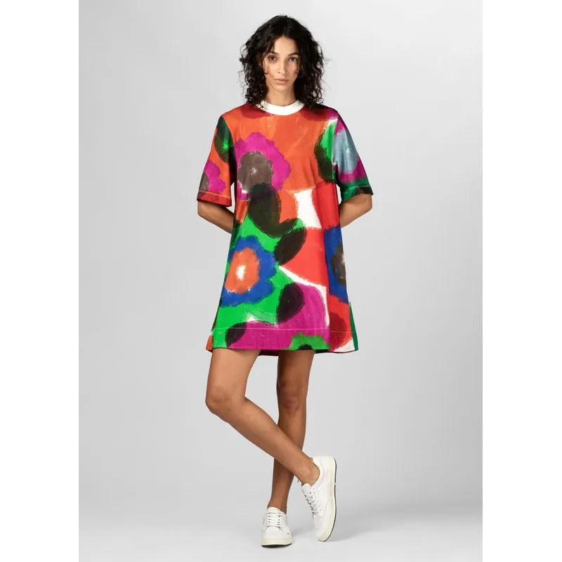 Vestido t-shirt curto flor pop - off white - G