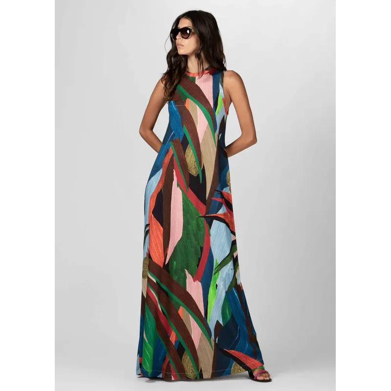 Vestido longo regata tropicor - preto - P