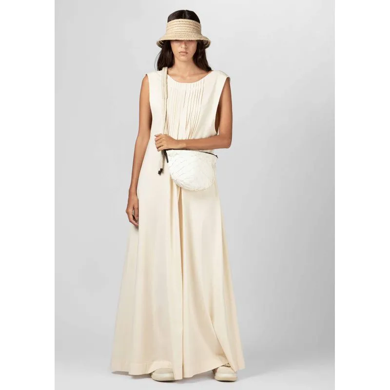 Vestido sleeveless pregas - areia - G