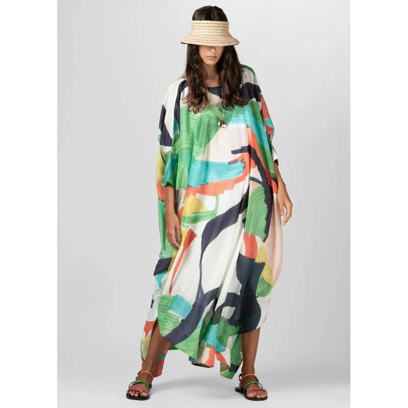 Kaftan hidrocor amplo longo - off white - G