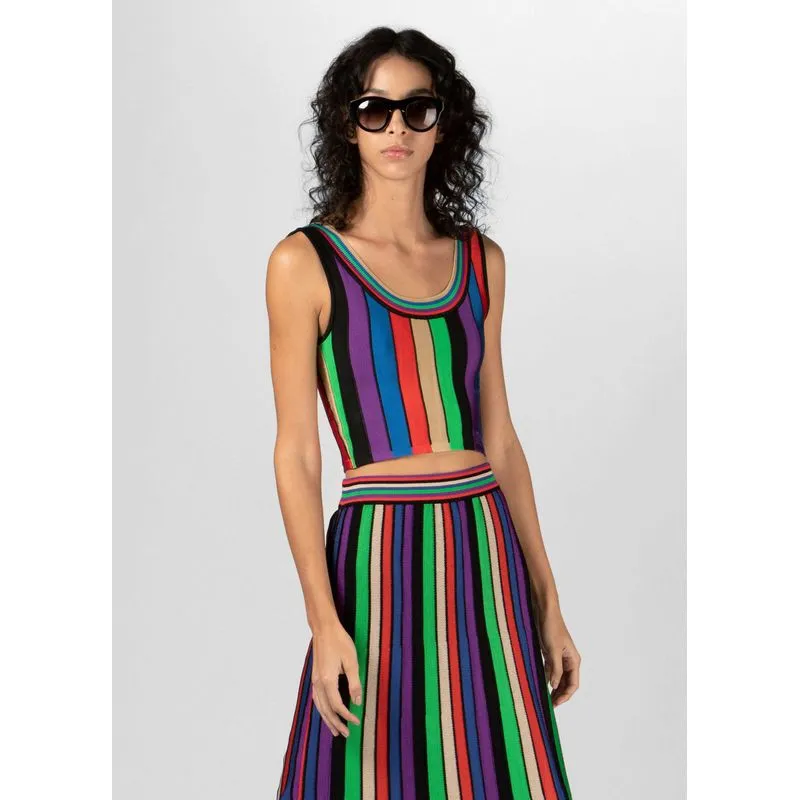 Top cropped tricot stripes - preto - P