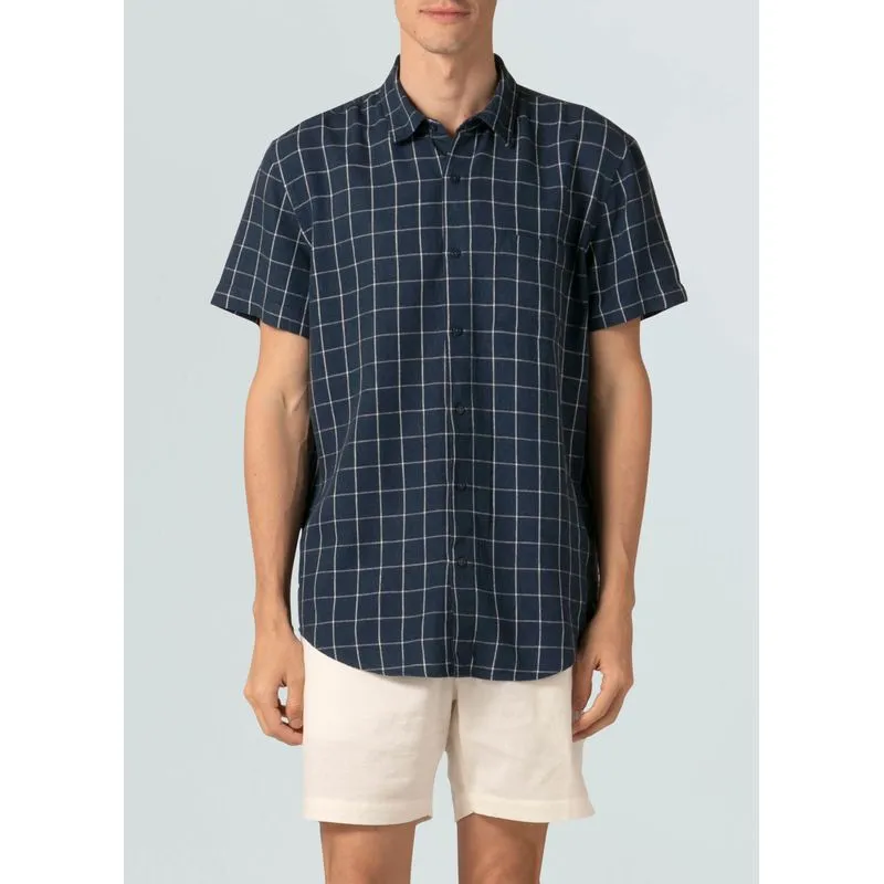 Camisa linen plaid mc - azul - M