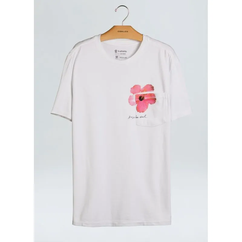 T-shirt strong pocket hibisco - branco - G