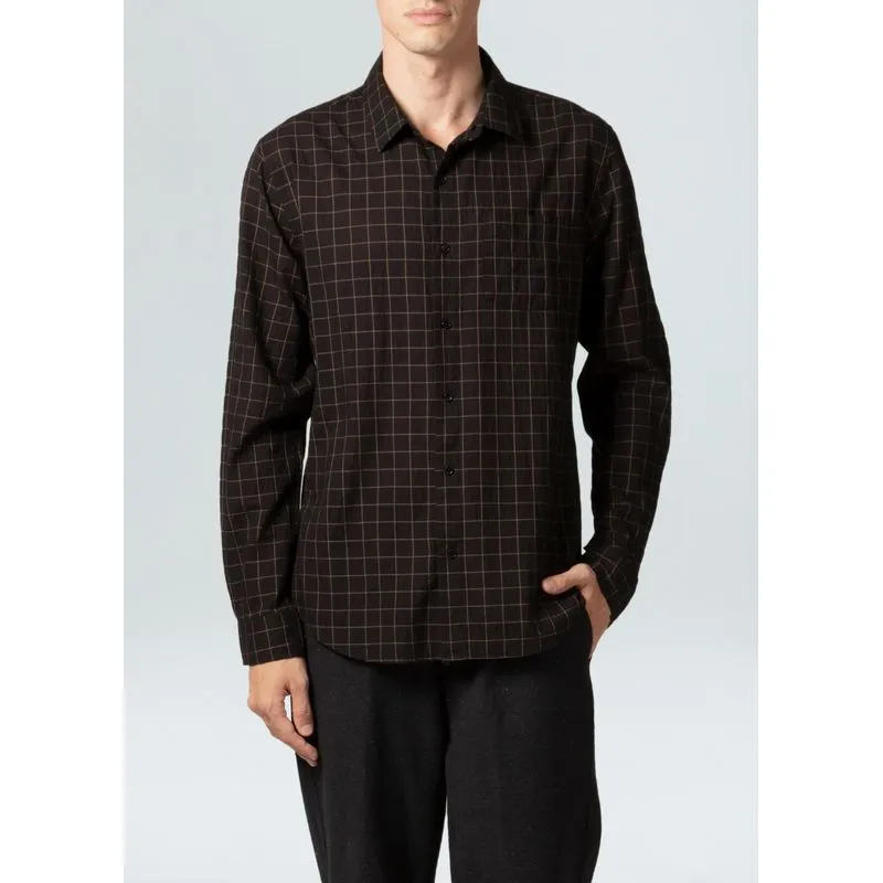 Camisa wrinkled grid ml - preto - G