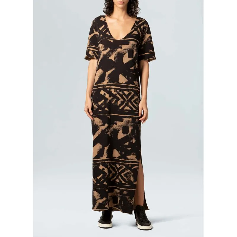 Vestido longo grafismo - bege - P