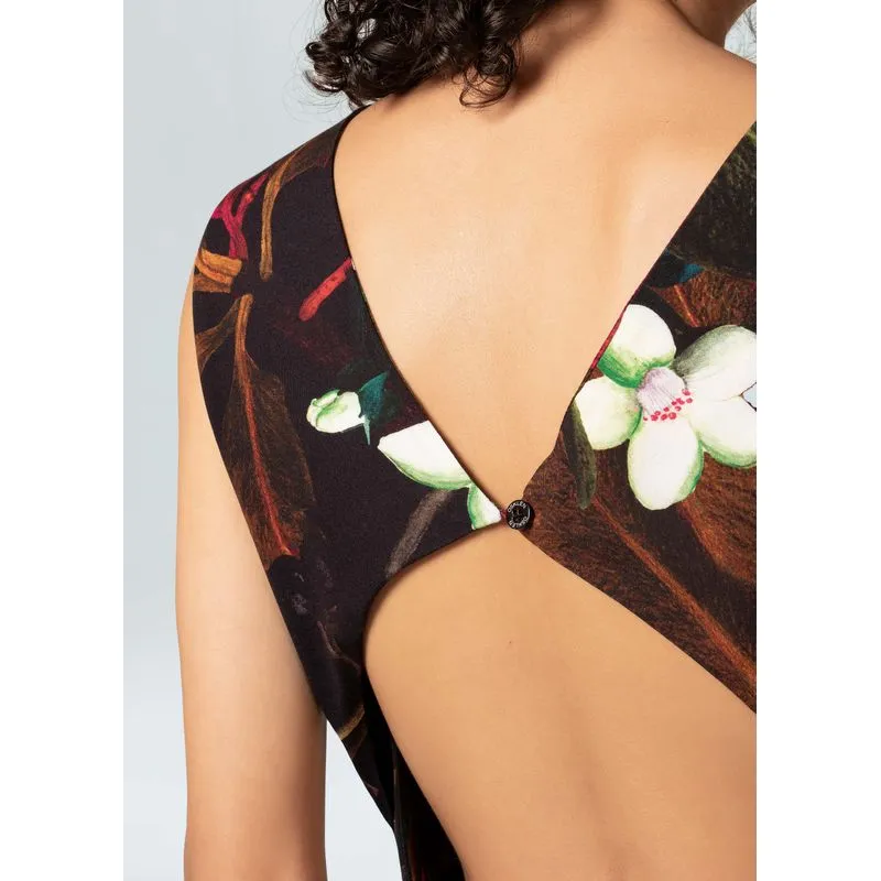 Vestido big leaf dark - preto - P