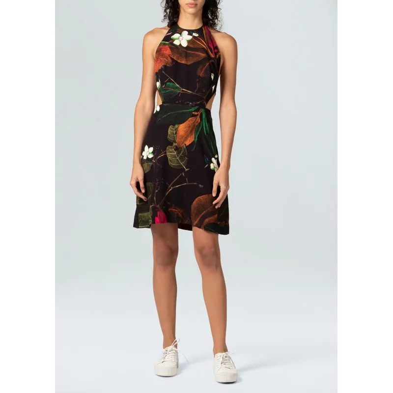 Vestido curto big leaf dark - preto - P