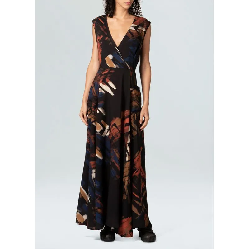 Vestido longo v rastro - preto - P