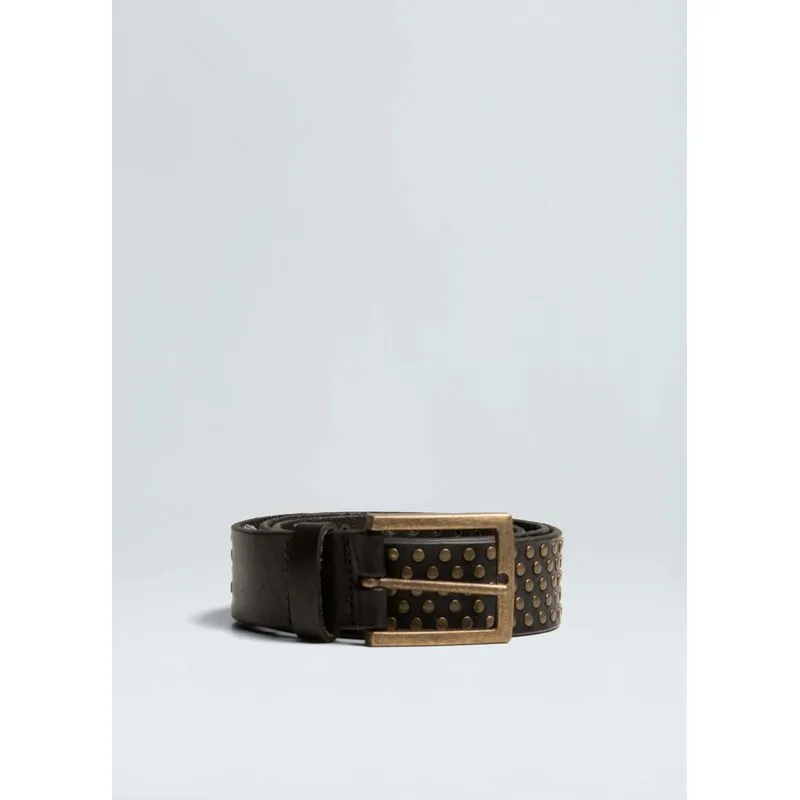 Cinto couro tachas masculino - preto - M
