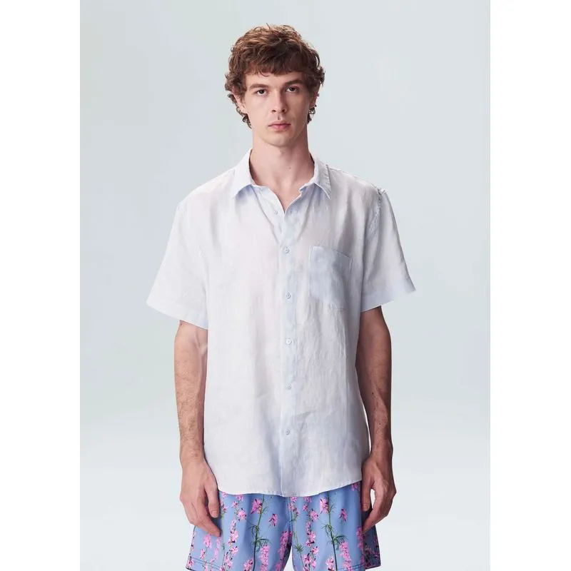 Camisa classic linen mc - azul - G