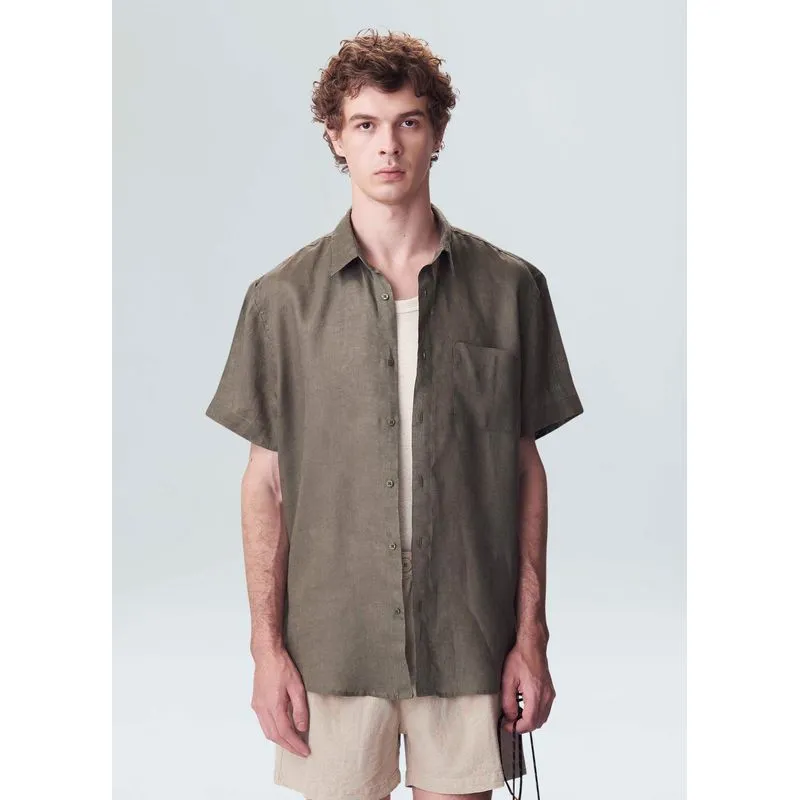Camisa classic linen mc - verde forest - GG