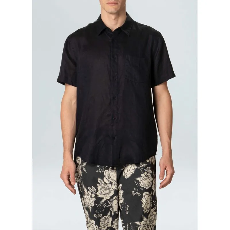 Camisa classic linen mc - azul marinho - M