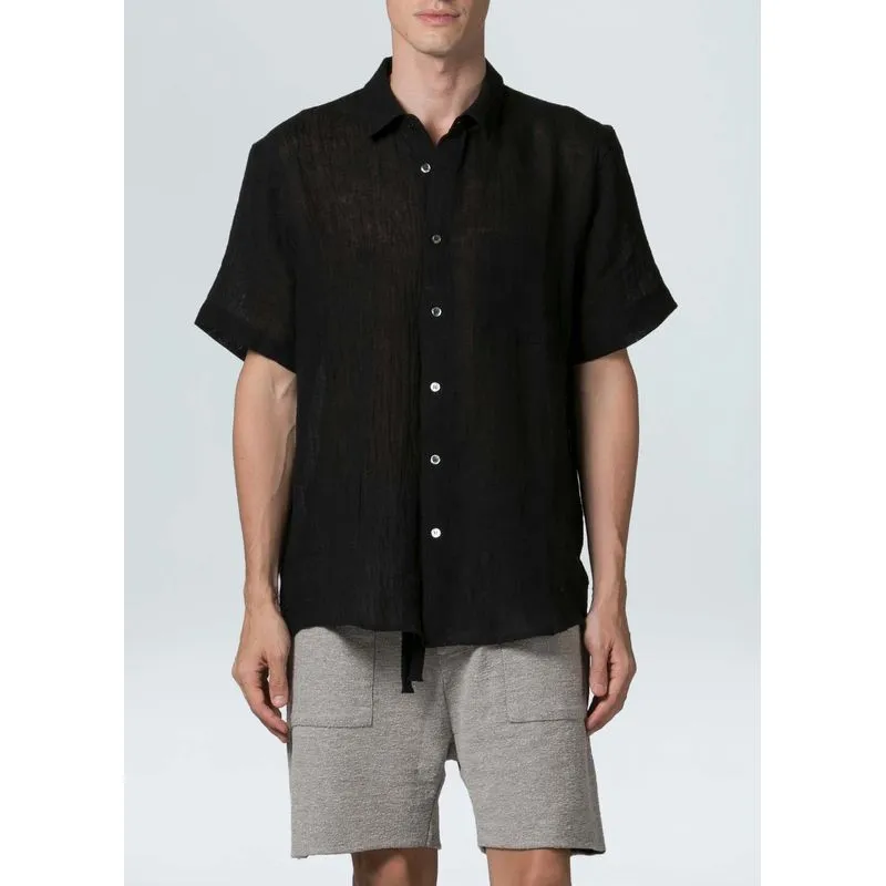 Camisa wrinked linen mc - preto - GG