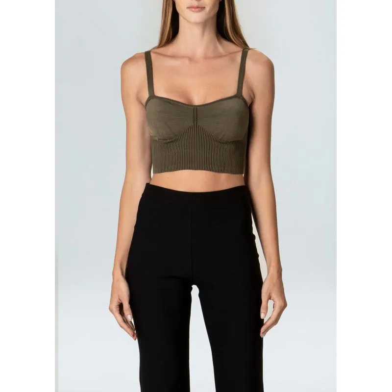 Top under tricot decote reto - oliva - G