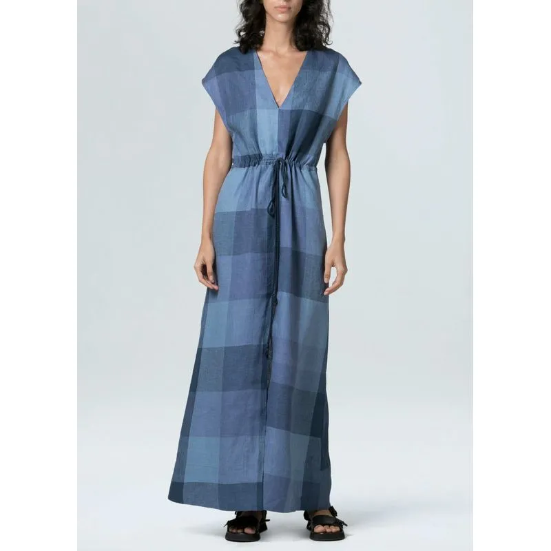 Vestido over vichy linen - azul - M