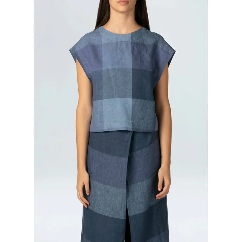 Top linho vichy - azul - M