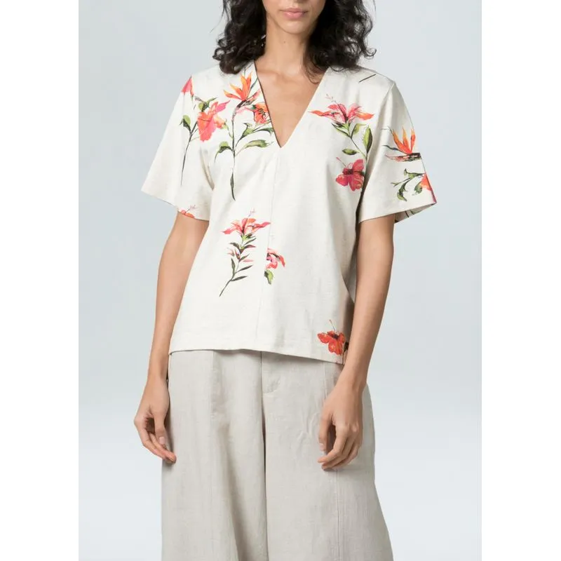 Blusa dec v hibiscus light - off white - P