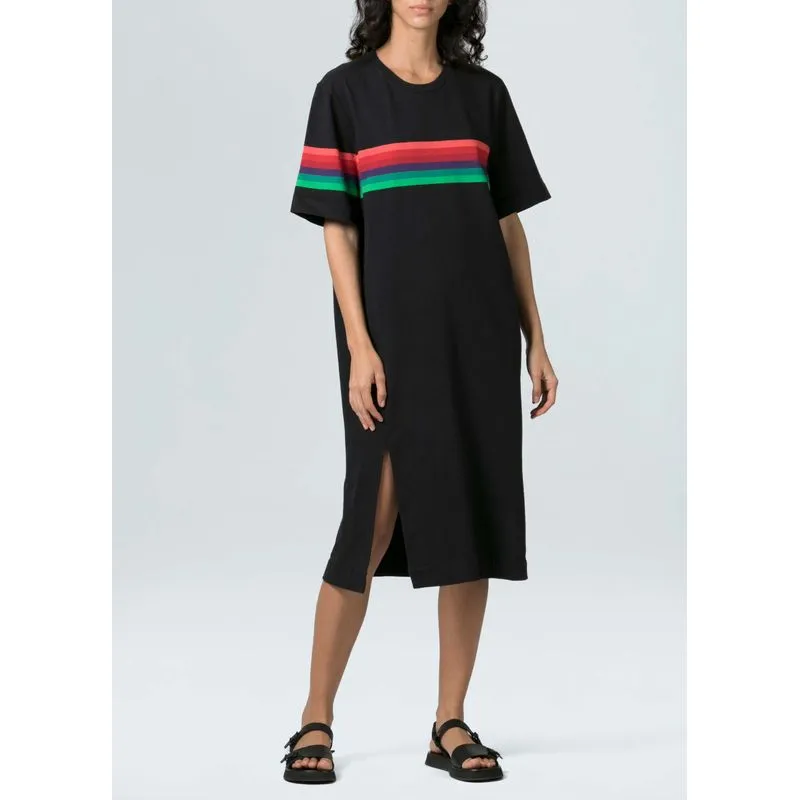 Vestido midi color stripes - preto - P