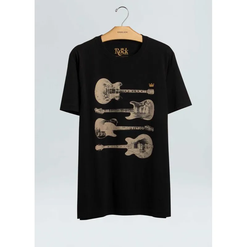 T–shirt vintage eletric guitars - preto - G